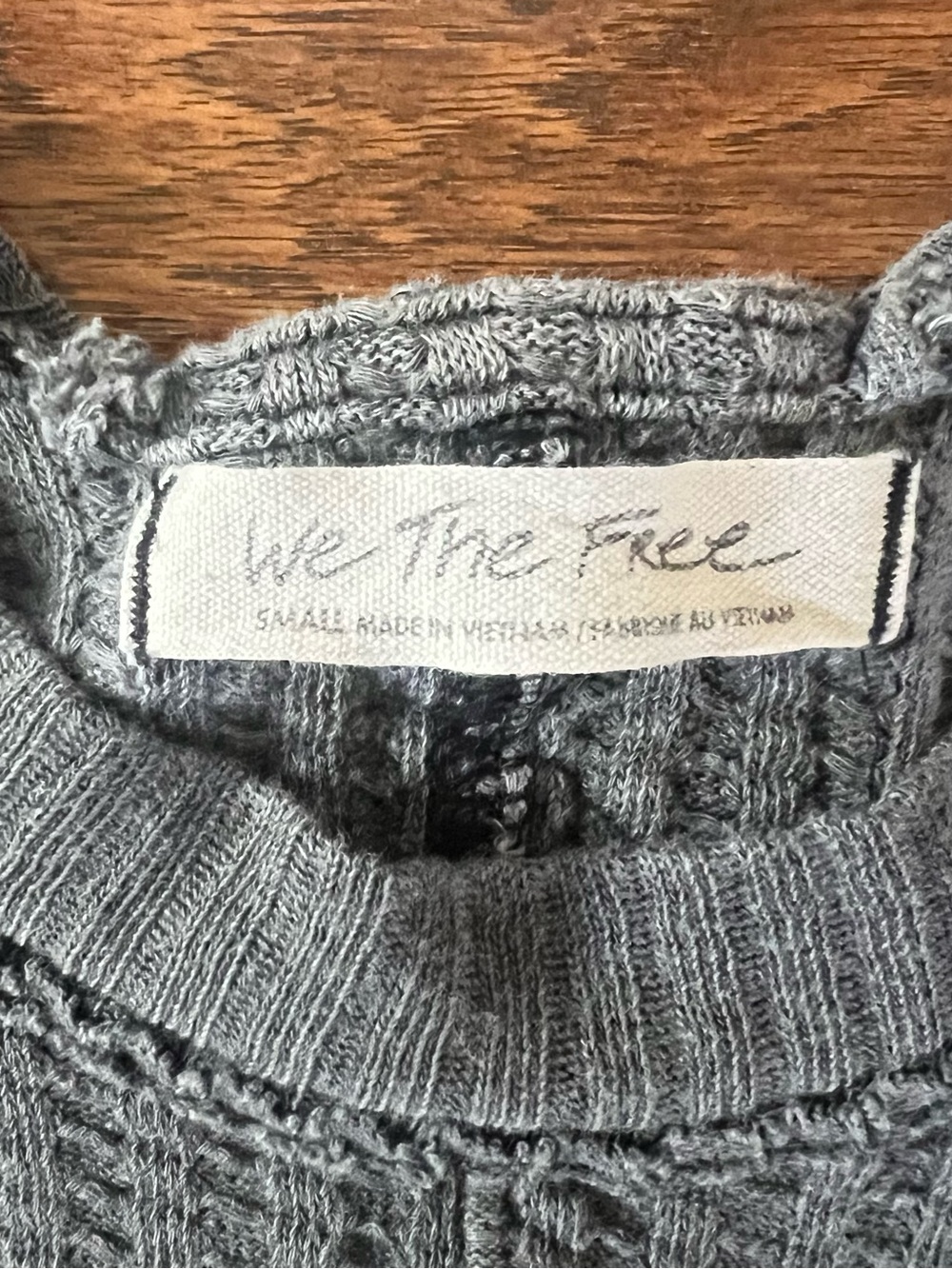 Free People We The Free Waffle Knit Cropped Thermal Top Gray Exposed Seam Small - Picture 3 of 10